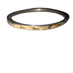 VTG Conch Shell Rectangle Tile Inlay Silver Tone Metal Bangle 8” C / 2.5” D